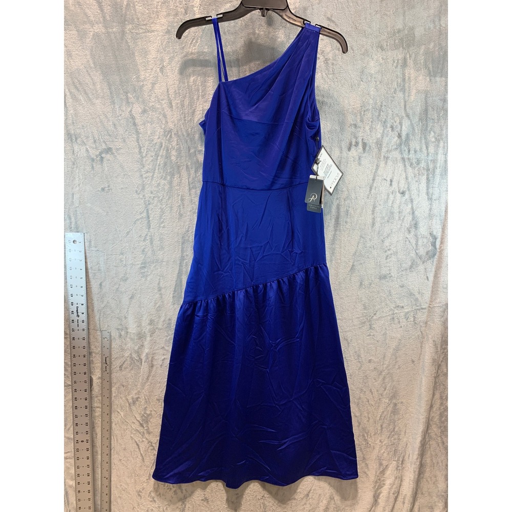 Adrianna Papell Royal Blue One Shoulder Satin Midi Dress AP1E211673 NWT 2